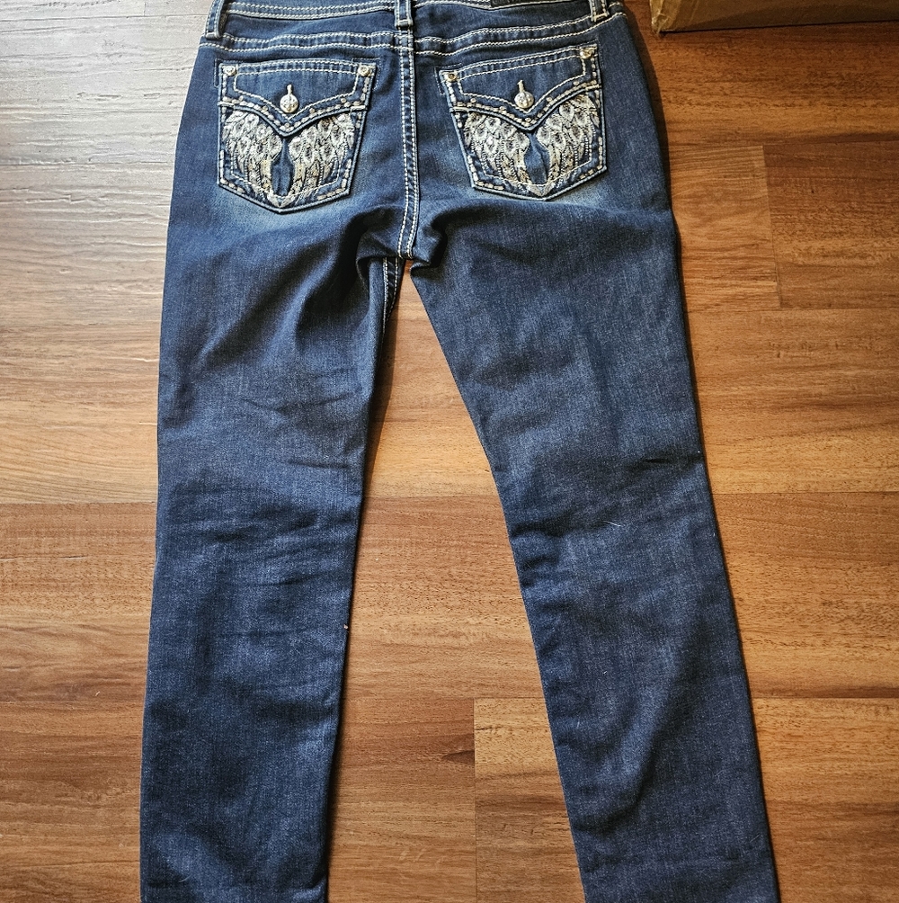Miss Me Dark Blue Skinny Jeans with Embellished Pockets